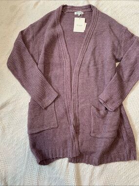 Miracle Dusty Lilac Open-Front Pocket Cardigan
